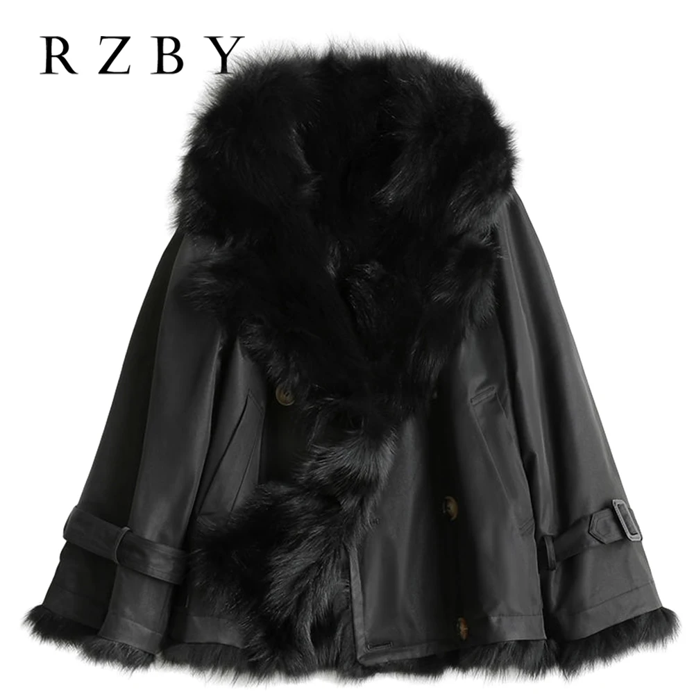 Tikras Natūralus Lapės Kailis Žiemą dvipusis paltai Moterims Atvartas Trumpas Puffer Jacket Moteriška Šilta Laisvi Juodas Sniegas Outwear RZBY163