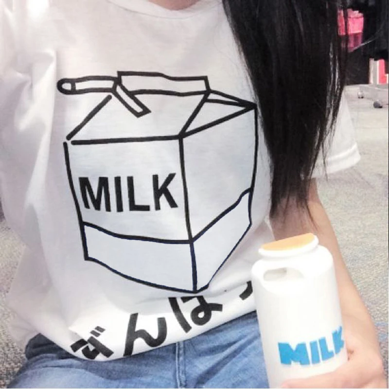 Pieno Atsitiktinis Atspausdintas Ant Tees Tumblr grunge moterų marškinėliai pastelinių estetinės mergina viršūnes šalies meno marškinėliai japonijos marškinėliai kawaii marškinėlius