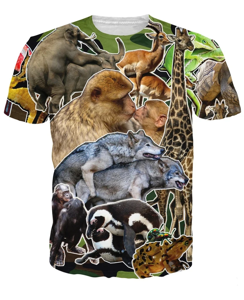 Visų gyvūnų Koliažas Mados T-Shirt 3D Visi Per Atspausdintas Tinginys / owl / Vilkas / Žiurkėno T-Marškinėliai, Unisex Harajuku vasaros Kietas viršūnes
