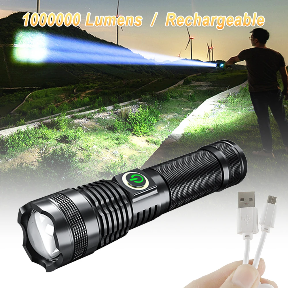 P70 LED Žibintuvėlis Žibintuvėlis su Teleskopine Zoom USB Įkrovimo Taktinis Žibintuvėlis Medžioklės Kempingas Žibintuvėlis su 26650 Baterija