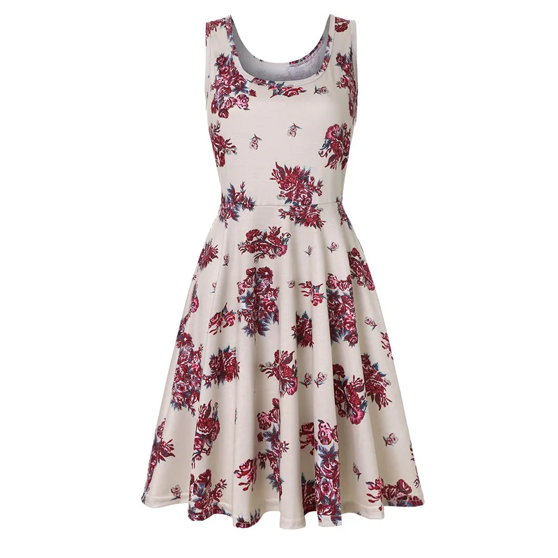 Plius dydis moterų berankovis o-kaklo print suknelė atsitiktinis saldus derliaus gėlių-line šalis suknelė 2021 m. vasaros paplūdimio suknelė vestidos
