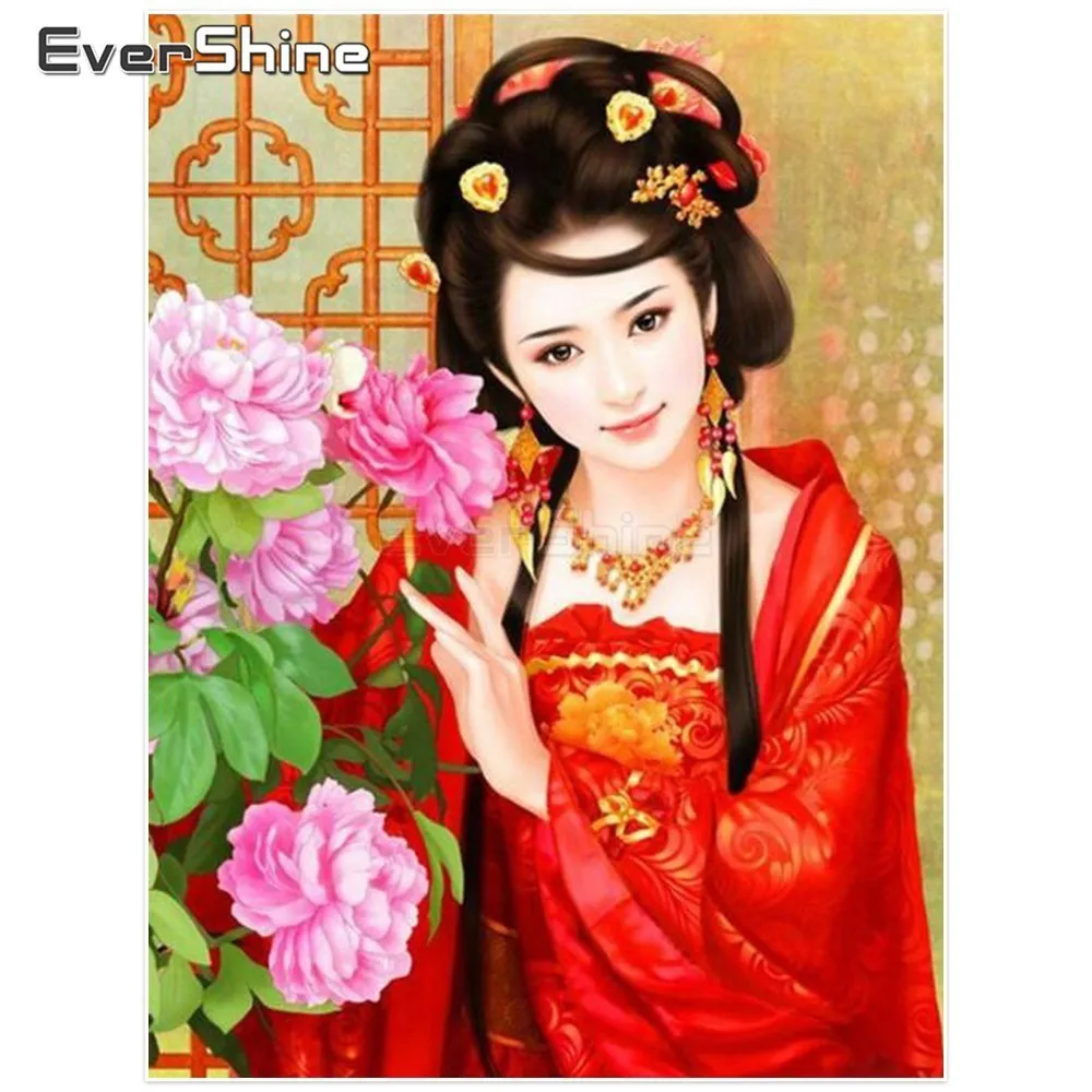 EverShine 5D Visiškai Apvalus Deimantas Tapybos Klasikinio Grožio Nuotraukas Strazdų Diamond Siuvinėjimo Kinų Stiliaus Sienų Dekoras