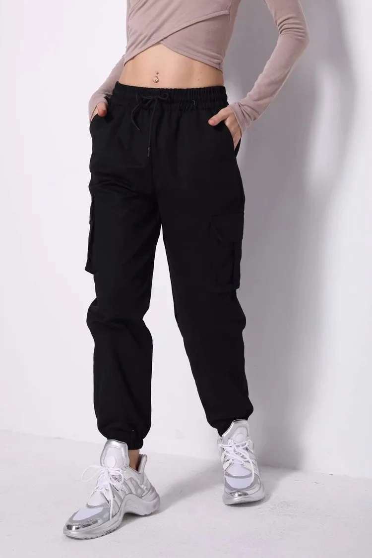 Raišteliu kelnės didelės kišenės krovinių kelnės moterims aukšto juosmens, palaidi streetwear baggy pants kelnės hip-hop aukštos kokybės poilsiu