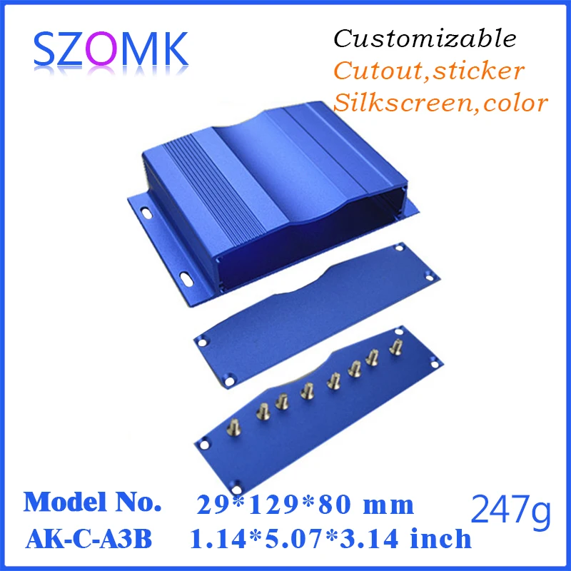 Szomk sienos talpyklos aliuminio kabelių paskirstymo dėžutė (10 vnt.), 29*129*80mm aliuminio atveju PCB elektros laukas mėlyna anodavimas valdymo dėžutė