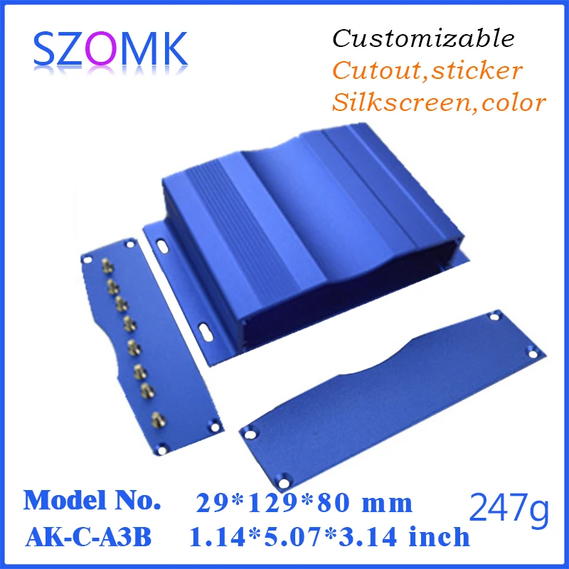 Szomk sienos talpyklos aliuminio kabelių paskirstymo dėžutė (10 vnt.), 29*129*80mm aliuminio atveju PCB elektros laukas mėlyna anodavimas valdymo dėžutė