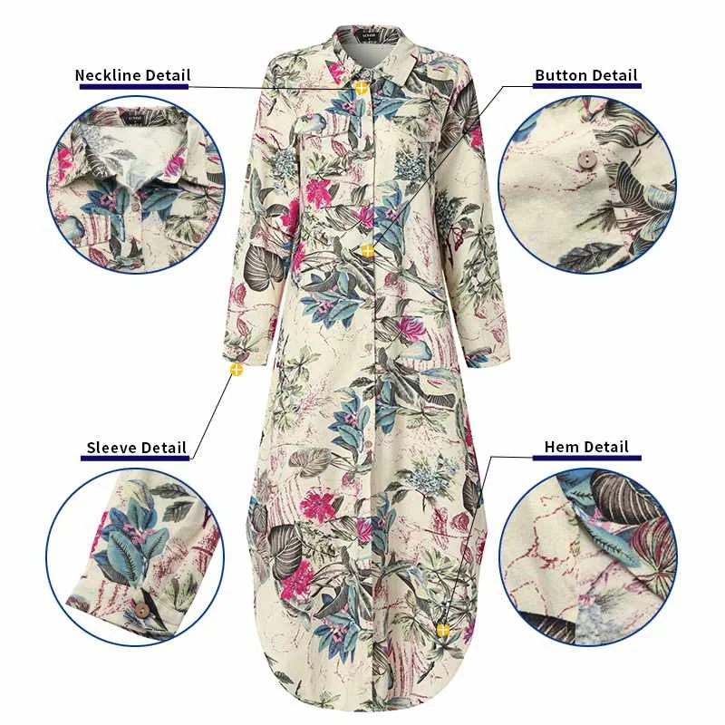 VONDA Maxi Ilga Suknelė 2021 Moterų Derliaus Spausdinti ilgomis Rankovėmis Marškinėliai, Suknelės, Plius Dydis Bohemijos Vestidos Elegantiškas Paplūdimio Sundress