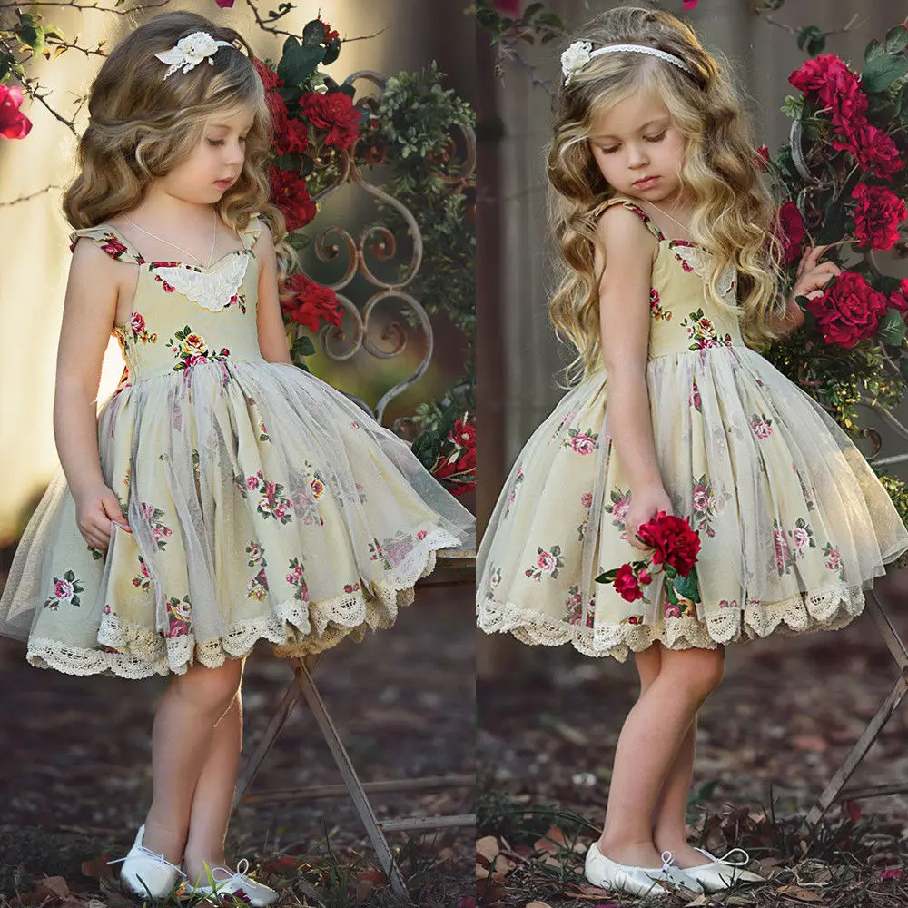 2019 Princesė Gėlių Mergaitės Suknelė Bamblys Kūdikių Nėrinių Gėlių Backless Tiulio Sundress Inscenizacija Vestuvių Bridesmaid Drabužių Šalis Suknelė