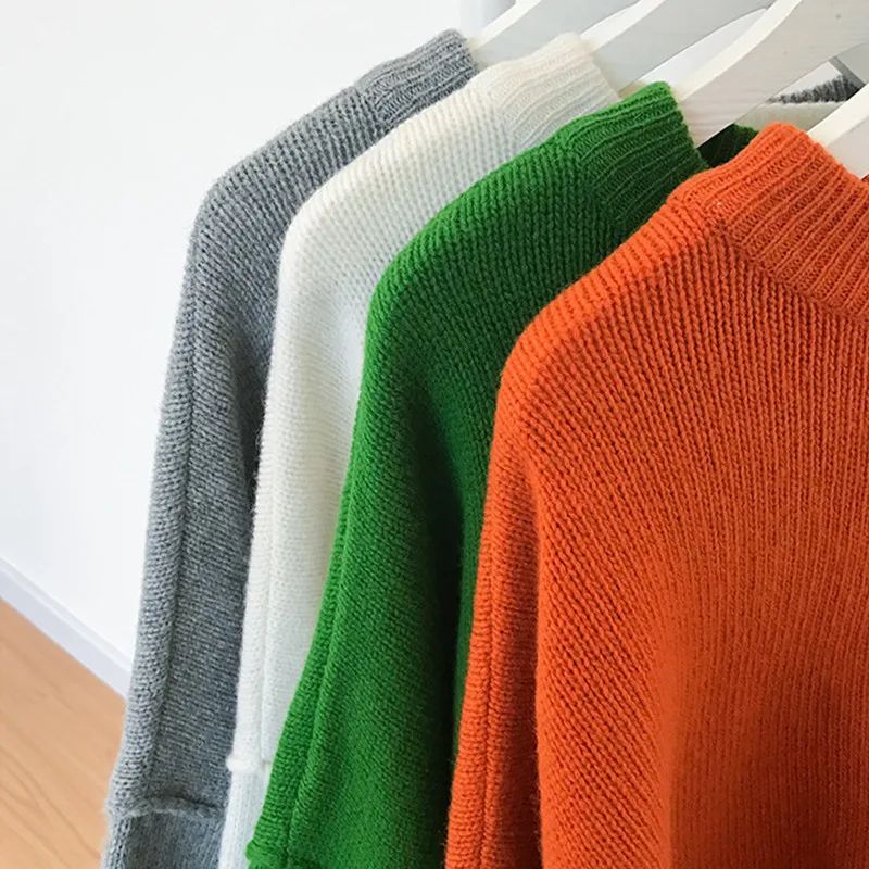 Megztiniai moterų 2020 Nauja rudens žiemos vientisos spalvos, o kaklo, ilgomis rankovėmis megztiniai moterų puloveriai moterų Q339