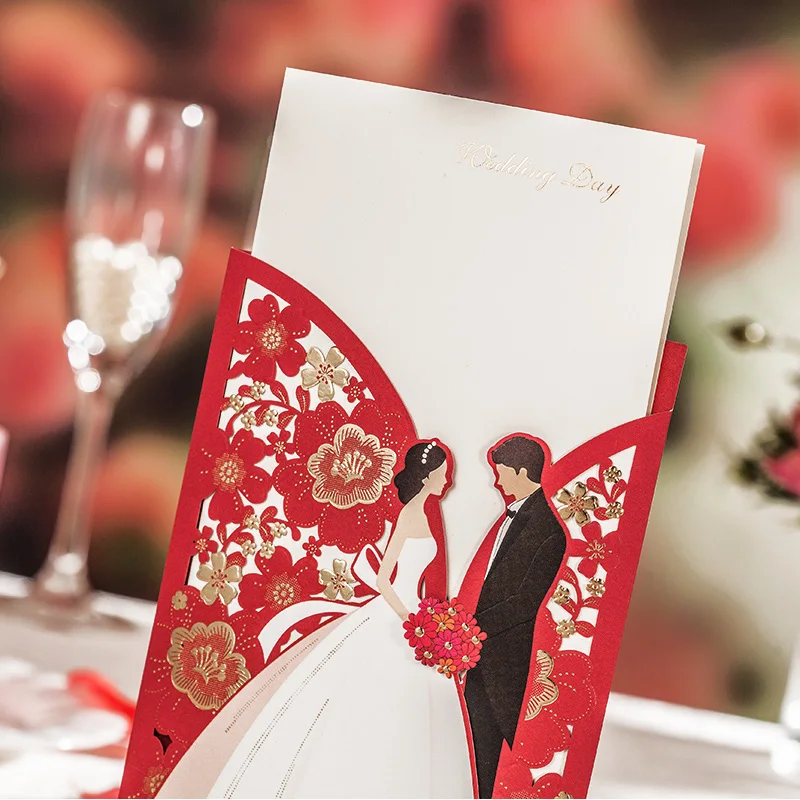 Vestuvių Dekoravimas Raudonojo Lazerio Cut Vestuvių Kvietimai 50pcs Prabangus Elegantiškas Nuotaka Jaunikis, kvietimai, Vestuvių 2019