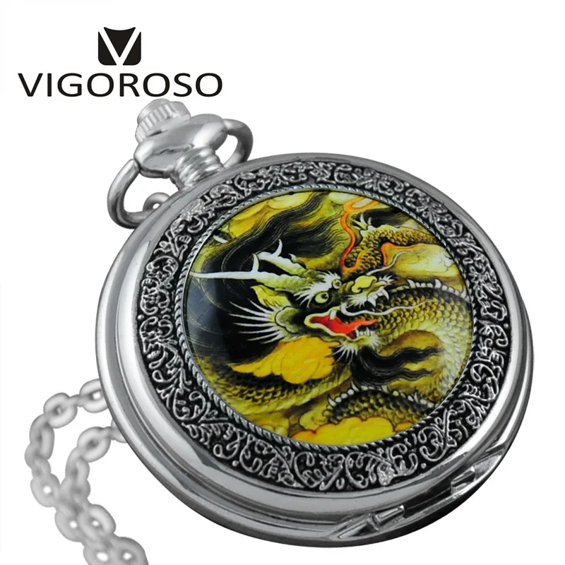 Kietas Kvarcas Kišenėje Žiūrėti Geltona Dragon Keramikos Dizaino Atveju Laikrodis Fob Laikrodžiai Pakabukas Laikrodis Dovana Vyrų Moterų