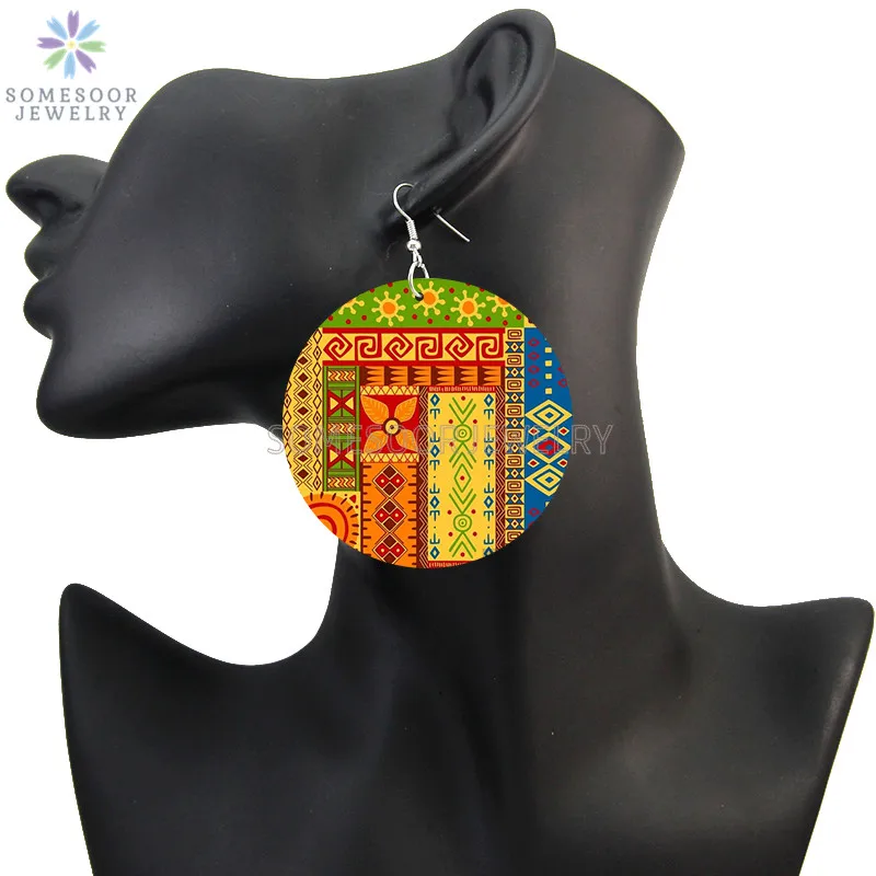 SOMESOOR Afrikos Headwrap Audinio Dizainas Mediniai Lašas Auskarai Afro Genčių Etninės Modelis Bohemijos Kilpos Papuošalai Moterims, Dovanos