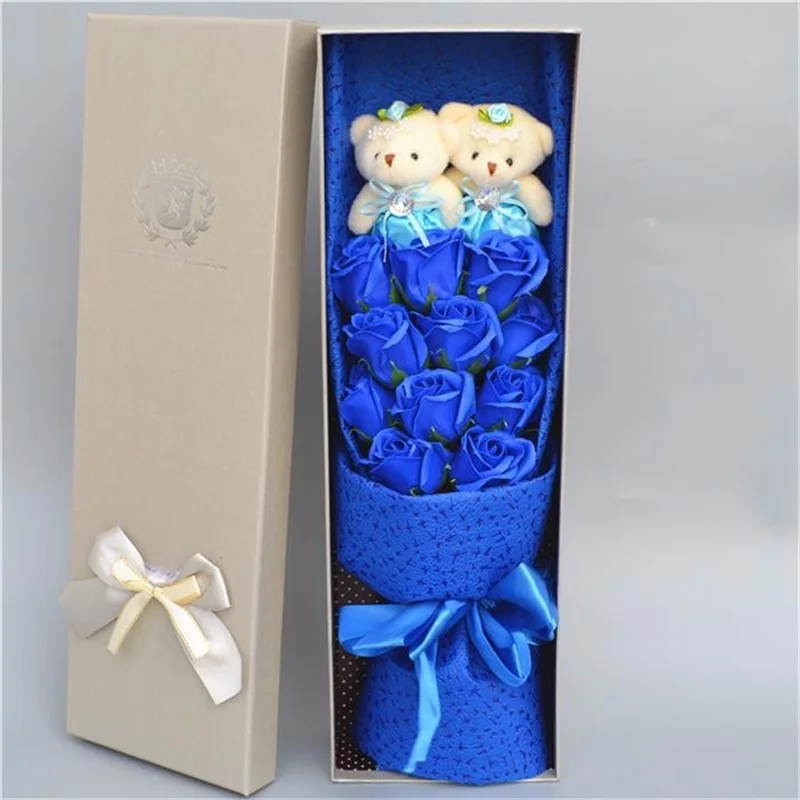 Geriausiai parduodamų Kawaii Elegantiškas Meškiukas Puokštė Dovanų Dėžutėje Pliušiniai Žaislai Lėlės Iškamšos Kūrybos Valentino diena Baigimo Gif