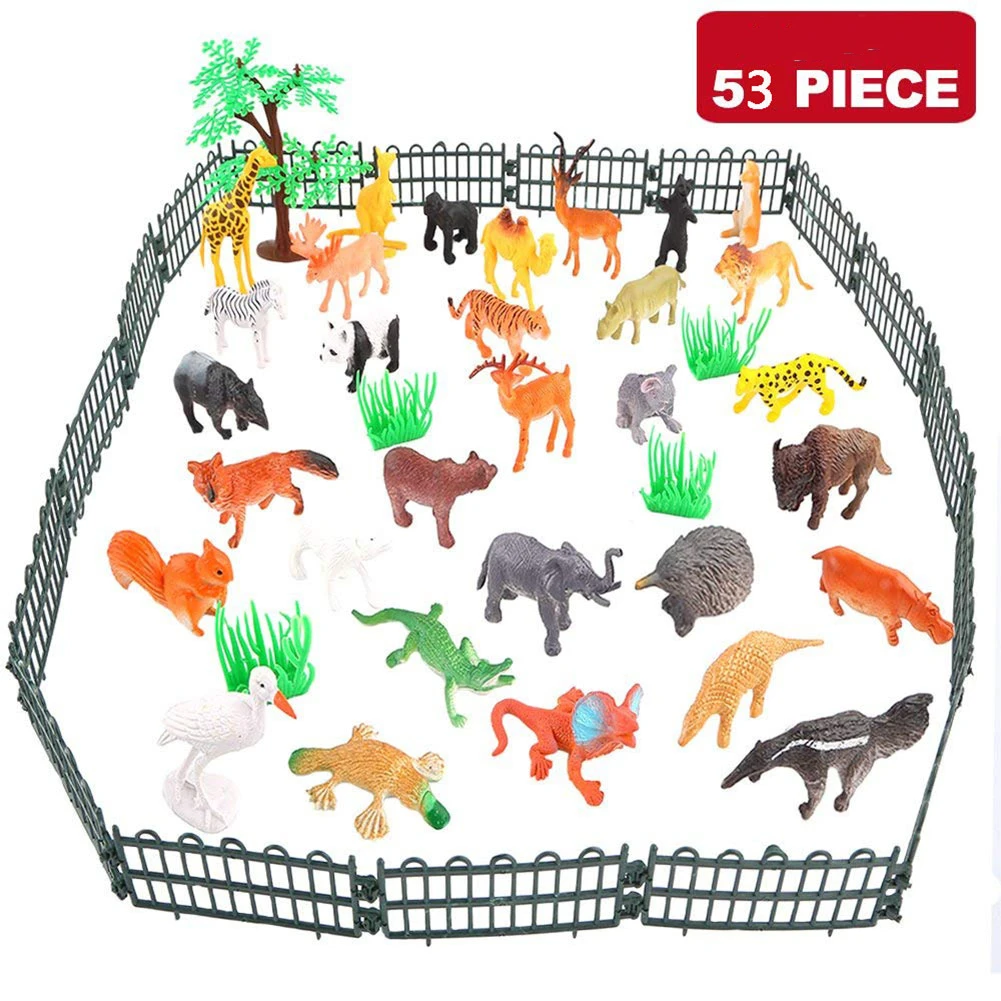 53pcs Mini Gyvūnų Pasaulyje Zoologijos sodas Modelio Paveikslas Veiksmų Žaislų Rinkinys Animacinių filmų Modeliavimas Puikus Plastiko Surinkimo Žaislas Vaikams