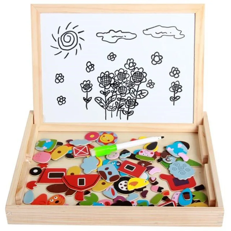 1Set Magnetinė Dėlionė Medinė dėžė Vabzdžių Miško Gyvūnai Happy Farm Miesto Eismo Rašybos Muzikos Magnetinis Pleistras Žaislai