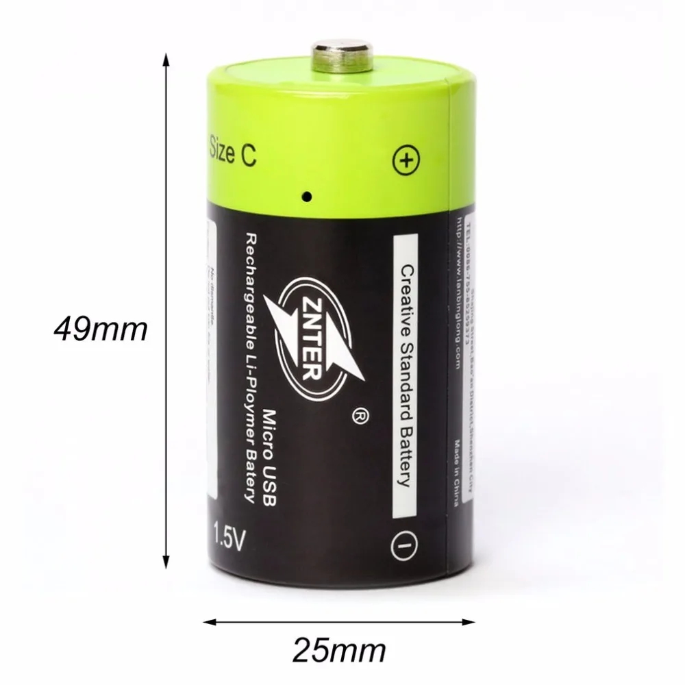 Karšto pardavimo ZNTER 1,5 V 3000mAh akumuliatorius C dydžio USB įkraunama ličio polimero baterija įkrauta Micro USB kabelio