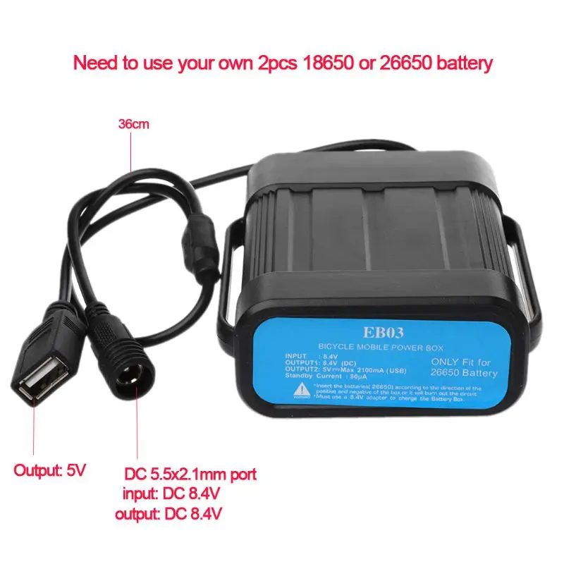 2X 2X 18650 26650 8.4 V Įkrovimo Baterija (akumuliatorius Atveju Pack Vandeniui Namas Dangtelis Baterijos Laikymo Dėžutė su DC/USB Įkroviklį už Dviratį