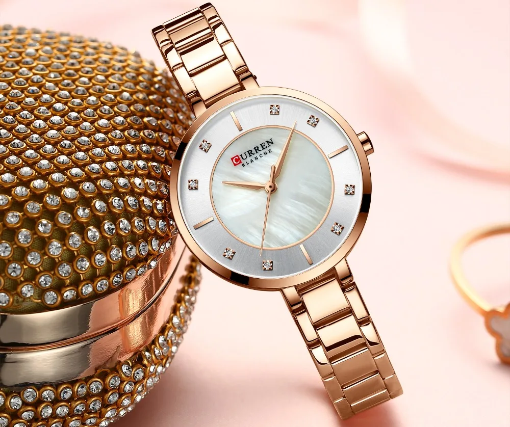 CURREN Moterų Laikrodžiai Prabangos Prekės ženklo Mados Atsitiktinis Ponios Žiūrėti Moterų Kvarco Diamond Lady Apyrankę ant Riešo Laikrodžiai Moterims