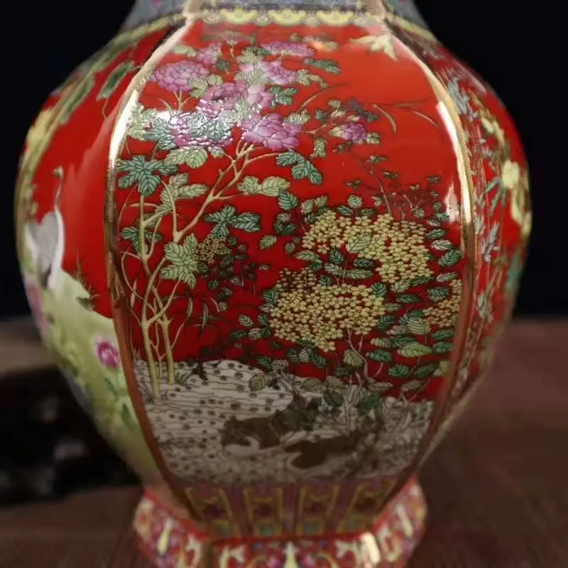 Išskirtinį Kinijos Archaize Spalvos Emalio Dekoratyvinis Laimingas Gėlių ir Paukščių Šešių Pusių Porceliano Vaza