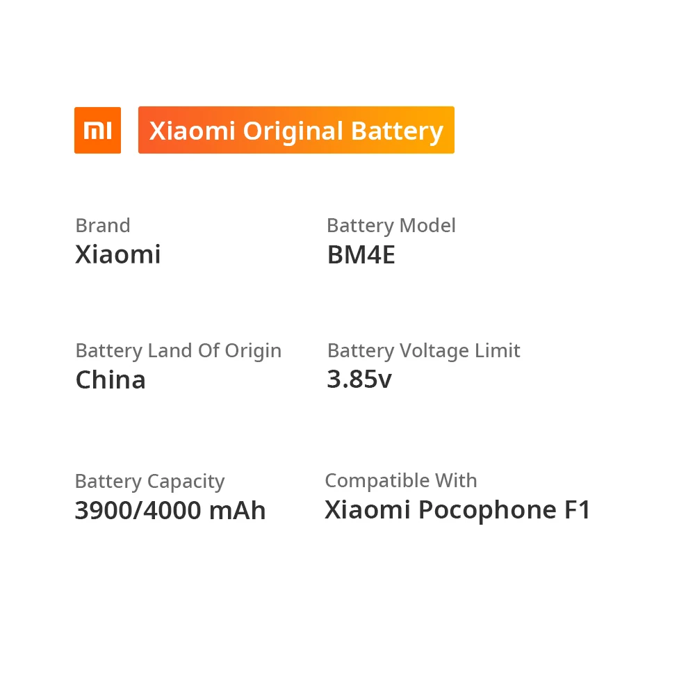 Xiaomi Originalus Pocophone F1 Telefono baterijos Modelis BM4E Baterijos Talpa 4000mAh Baterija Ribinė Įtampa 3.85 V Pocophone F1