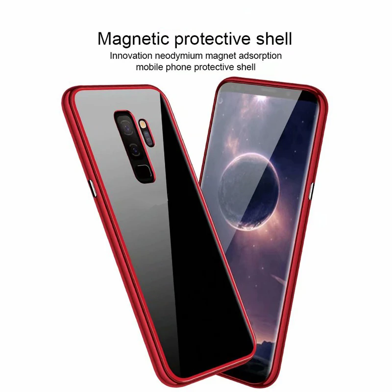 Prabangus Magnetinis Flip Case for Samsung Galaxy Note 8 9 S7 S7E S8 S9 plus PC Sienos Skaidrus Grūdintas Stiklas, galinis Dangtelis
