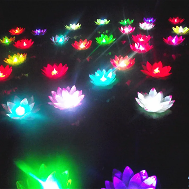 10vnt Pakeisti Spalvą Elektroninių Lotus Žibintų Šviesos Plūduriuojantis Baseinas Papuošalai Naktį Šviesos diodų (LED Šviesos Lauko Flameless Žvakės