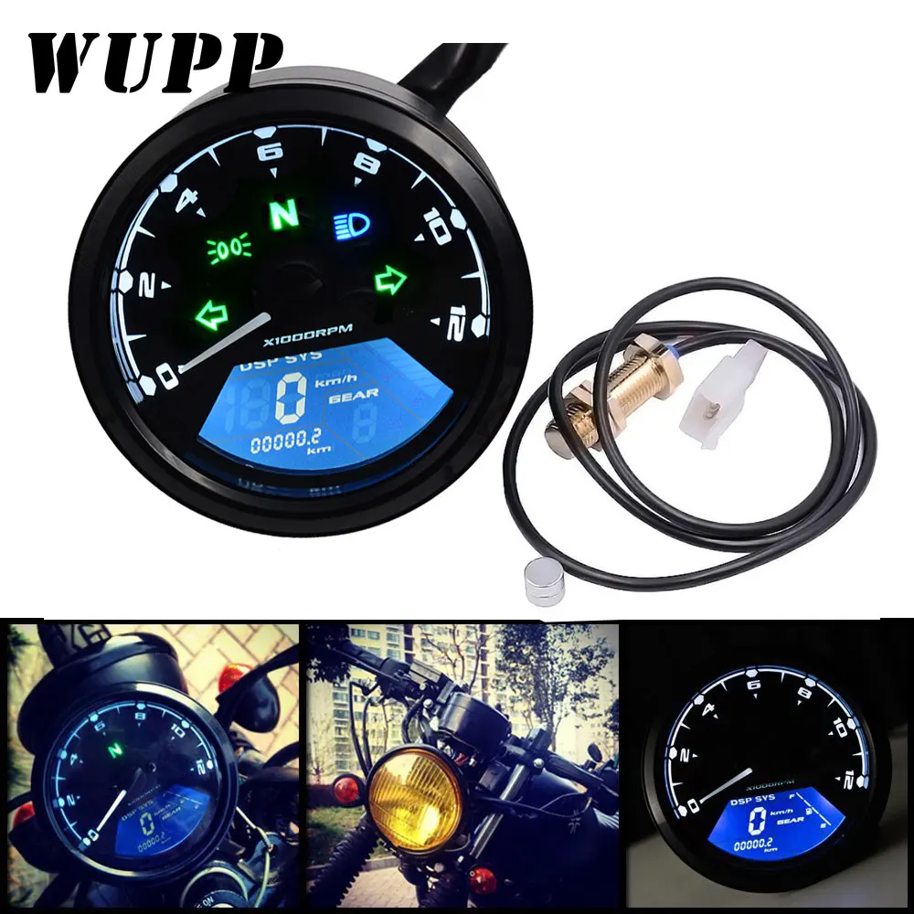 WUPP Motociklo Spidometro skydelis Naktinio matymo dial Ridos LED multi-funkcija skaitmeninis indikatorius, Tachometras, Kuro matuoklis