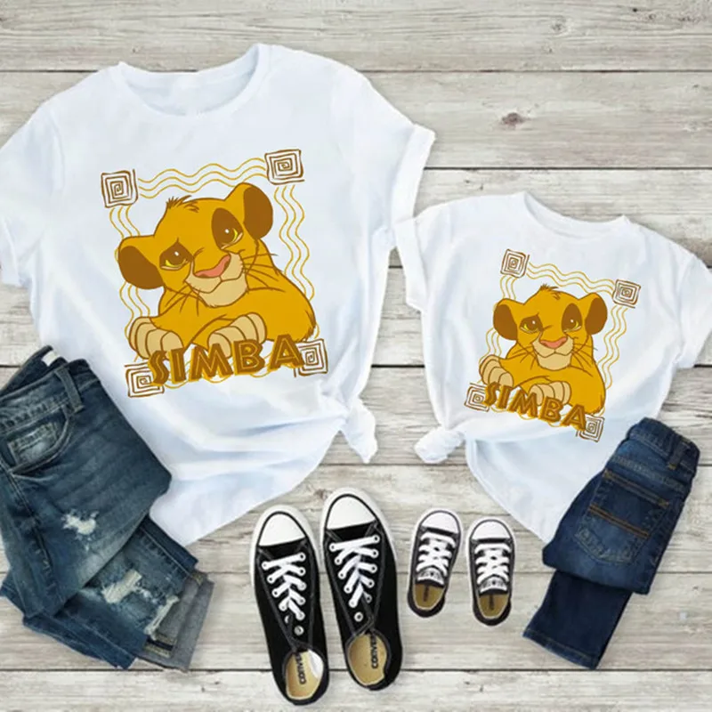 Disney nauja šeimos apranga Liūtas Karalius print T-shirt mama ir mano drabužius tėtis, sūnus viršuje atsitiktinis visas rungtynes, trumparankoviai Simba T-shirt
