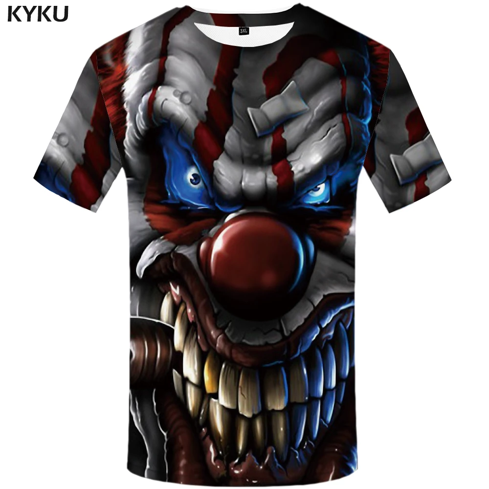 KYKU Prekės Klounas T-shirt Vyrai Anime Marškinėlius Mėlyna Hip-hop Tee Marškinėliai Streetwear Mens Drabužius Velnias 3d Atspausdintas marškinėliai Graphic marškinėliai