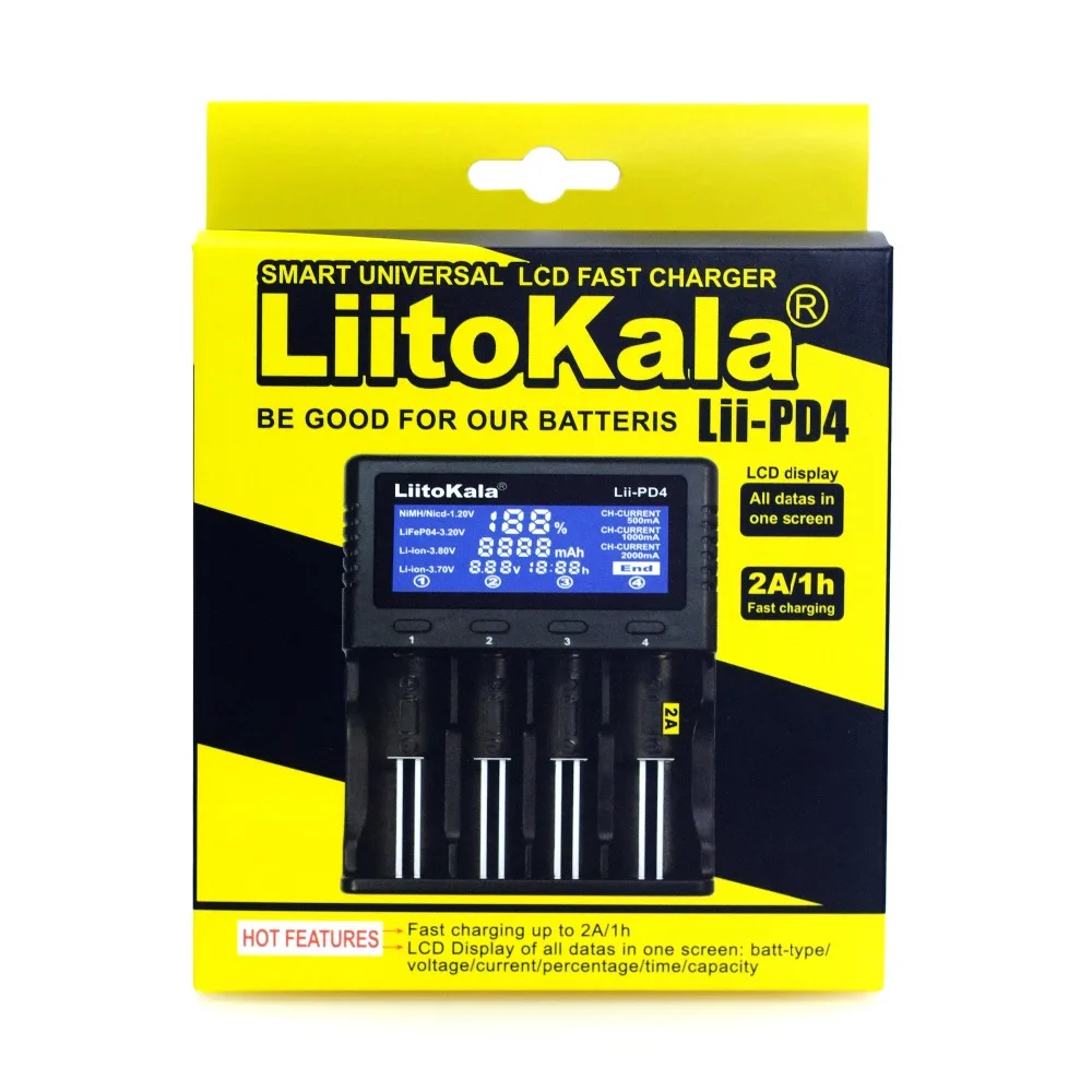 Liitokala Lii-PD4 ii-500 S1 LCD), 3,7 V 18650 18350 18500 16340 17500 25500 10440 14500 26650 1.2 V AA NiMH ar ličio baterijos Kroviklis