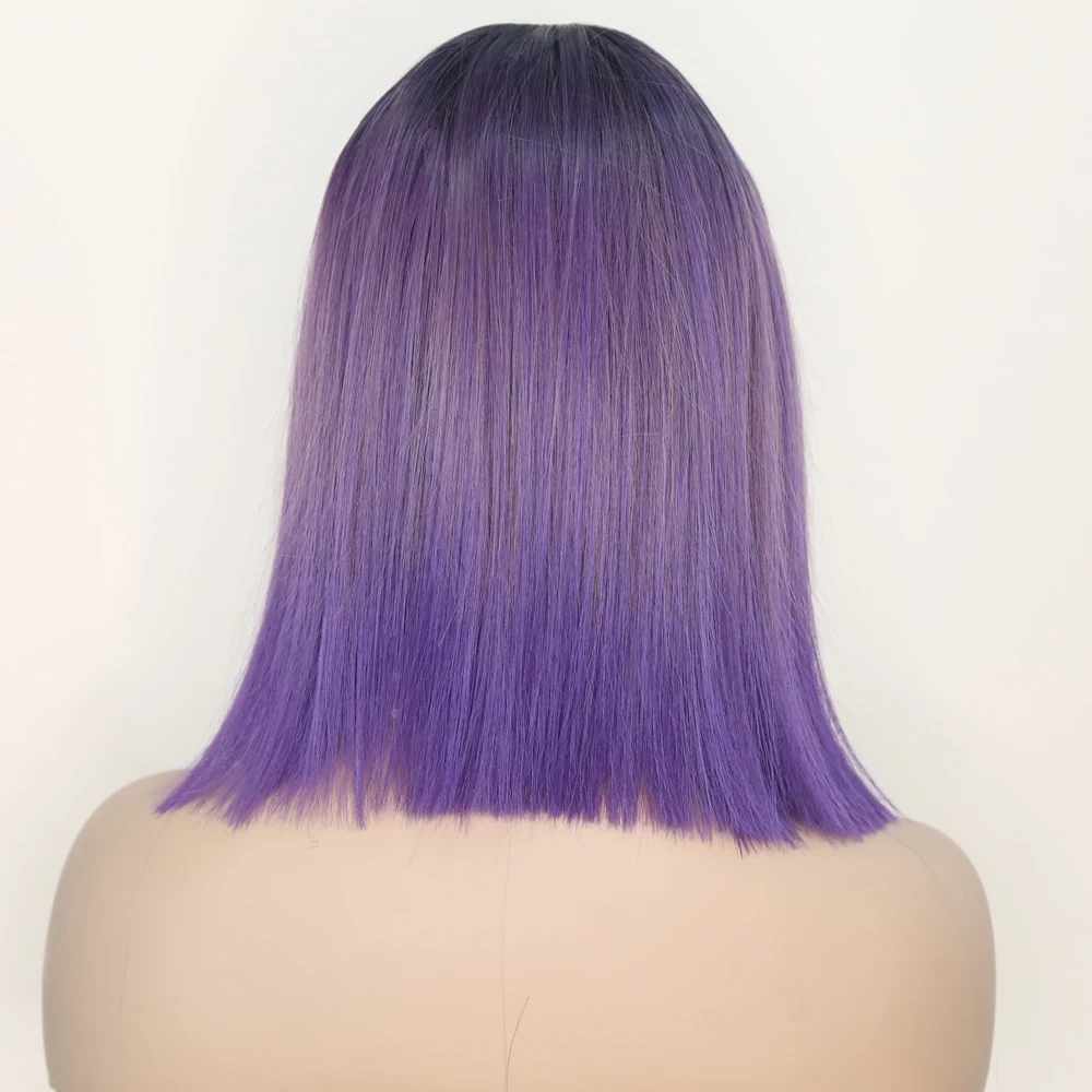 Sintetiniai Perukai Moterims, Pečių Trumpų Tiesių Plaukų Ombre Malachito žaliojo/Rūkas violetinė perukas su Kirpčiukais Cosplay Atsparus Karščiui