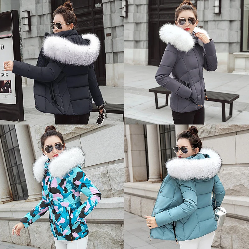 Moterų žiemos striukė 2019 gobtuvu plius dydis 3XL su kailio apykakle šiltas storas parko medvilnė paminkštinimas moterų mados moteriški paltai