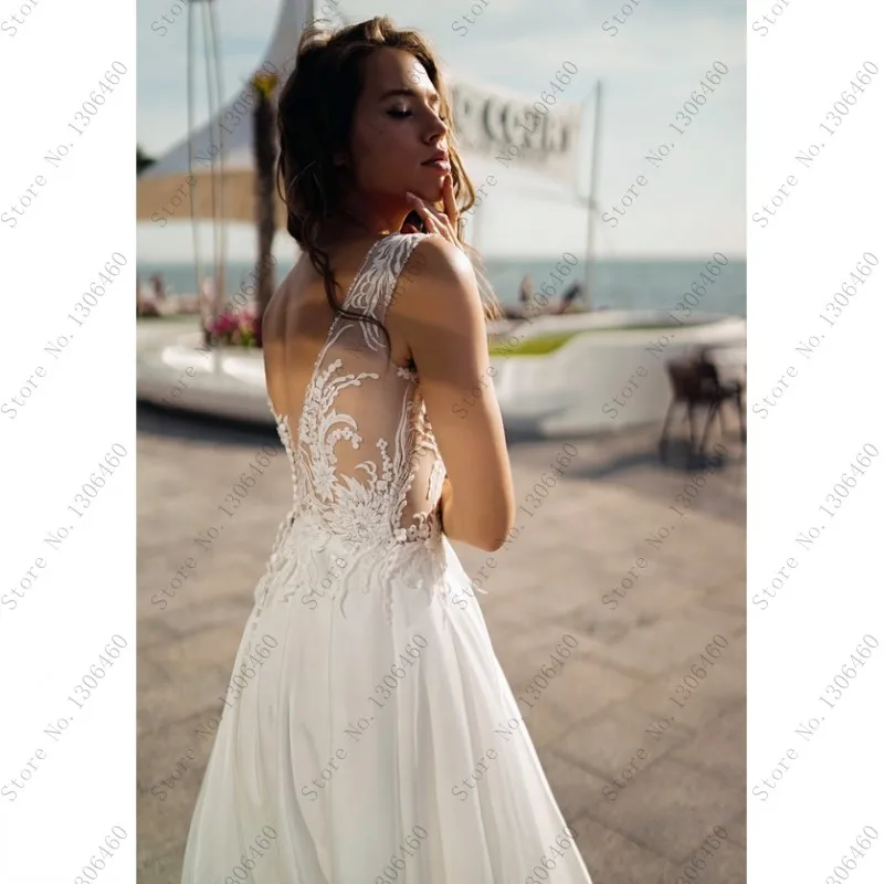 Thinyfull Boho Šifono Linijos Vestuvių Suknelė Paprasta, Elegantiška Nuotakos Suknelė Su Nėriniais Appliques Vestido De Novia 2020 M.