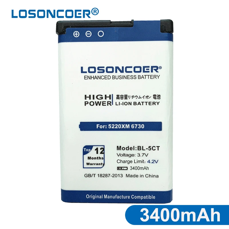 LOSONCOER 3400mAh BL-5CT BL5CT Mobiliojo Telefono Baterija 