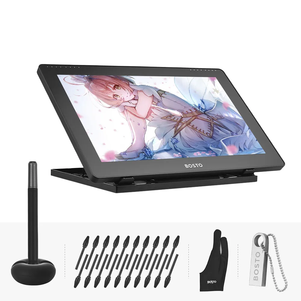 BOSTO Aritist Grafikos Piešimo Tablet Ekrano 16HD 15.6 Colių Monitorius, Slėgio, Lygio, su Įkraunama Stylus Pen/ 16GB USB Diską