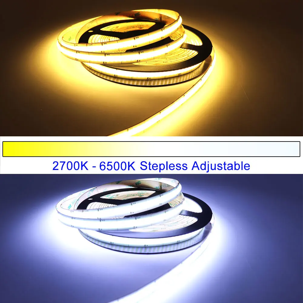Bicolor COB LED Juostelė su šviesos Reguliatorius 24V 12V BMT FCOB Minkšta Lanksti COB Geltona Juosta šaltai Balta 2700-6500K Pritemdomi LED Juostos