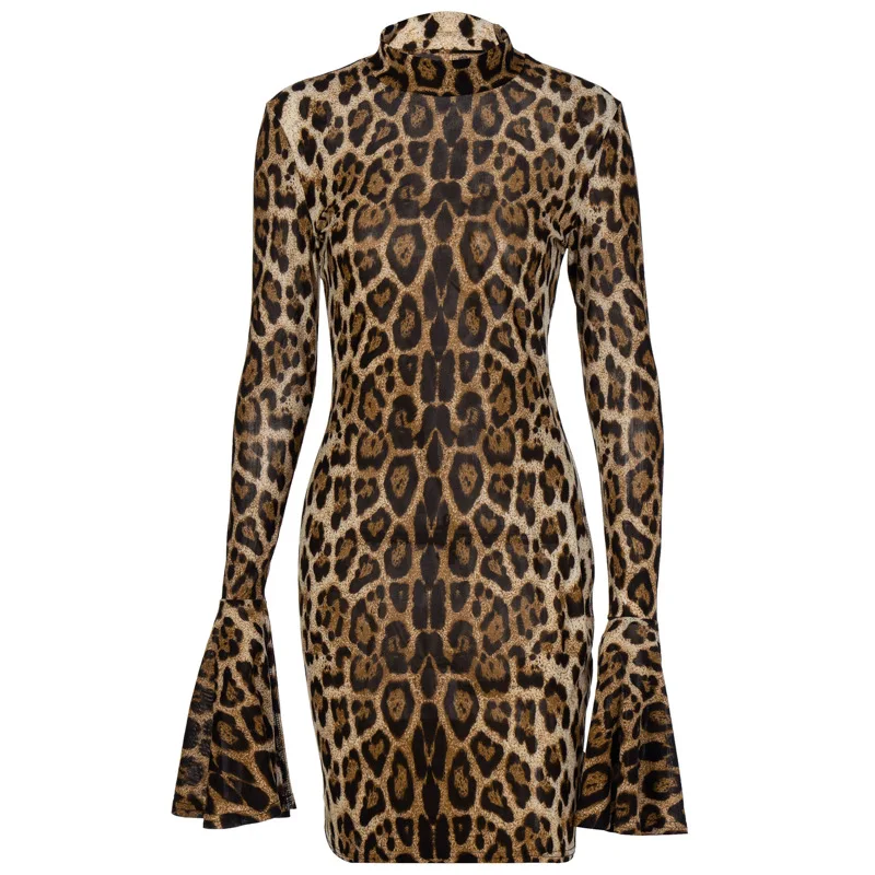 2020 M Ilgio Rankovėmis Varpo Leopardas Spausdinti Seksuali Mini Suknelė Rudens Žiemos Moterų Mados Streetwear Komplektus Klubas Dėvėti