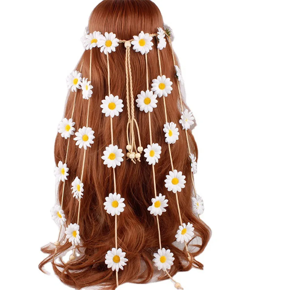 Gėlių Ekrano Užsklandą Hipių Saulėgrąžų Hairband Gėlių Karūna Bohemišką Plaukų Juostos Moterų, Mergaičių, Reguliuojamas Galvos Apdangalas Šalies Apdaila