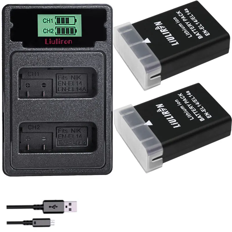 EN-EL14 LT EL14 EL14A Li-ion Baterija + LED USB Dual Kroviklis Nikon ENEL14 d5300 d5200 d5100 d3100 d3200 P710