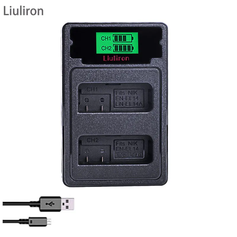 EN-EL14 LT EL14 EL14A Li-ion Baterija + LED USB Dual Kroviklis Nikon ENEL14 d5300 d5200 d5100 d3100 d3200 P710
