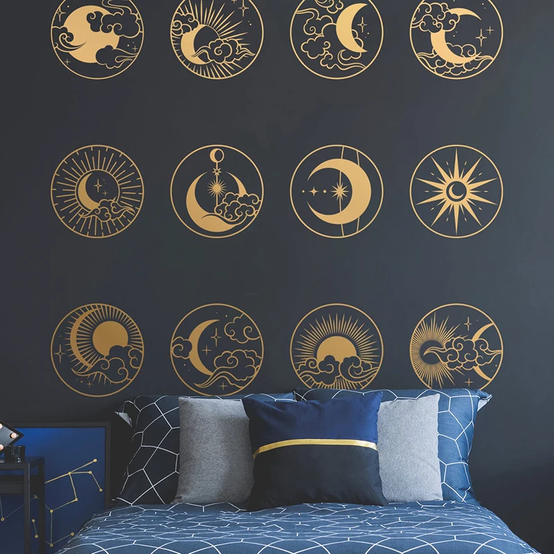 Mistinis Sun Moon Sienos Lipdukai Dangaus Elementus, Vinilo Lipdukas Mistinis Sienos Meno Pagalvėlė Sienų Freskomis Astrologija 2151
