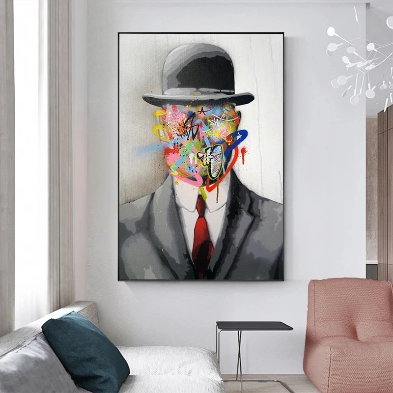 Rene Magritte Žinomų Tapybos Žmogaus Sūnus Grafiti Menas, Plakatų ir grafikos Pop Meno Drobė Paveikslų, Gatvės Meno, Namų Dekoro