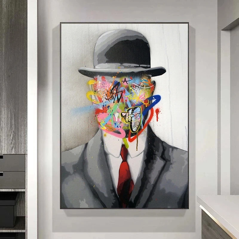 Rene Magritte Žinomų Tapybos Žmogaus Sūnus Grafiti Menas, Plakatų ir grafikos Pop Meno Drobė Paveikslų, Gatvės Meno, Namų Dekoro
