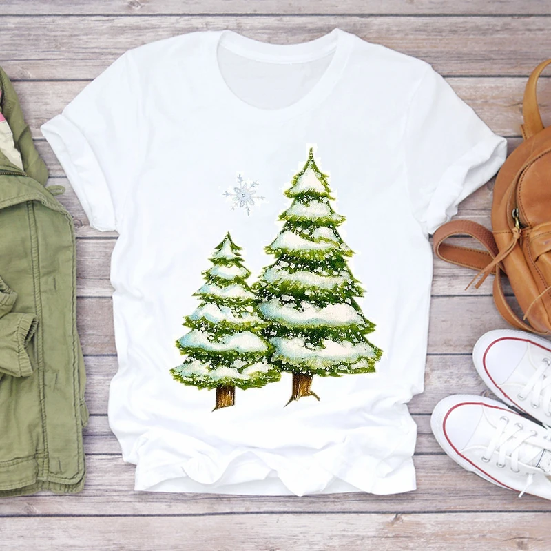 Moterų Kalėdų Drabužių Sniego Medis Žiemos Sezono 90-ųjų Naujųjų Metų Spausdinti Lady T-shirts Viršuje Marškinėlius Ponios Grafinis Moterų Tee Marškinėliai
