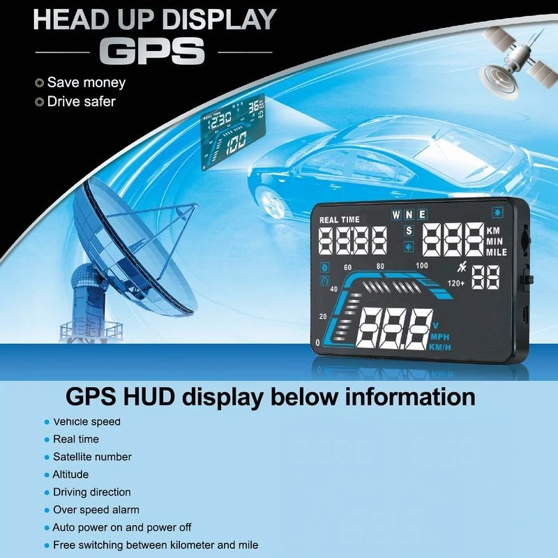 Su GPS 5.5 colių HD Auto Universalus HUD ekranas Q7 greičio viršijimo Įspėjimo prekinis, galinis Stiklo Projektorius Multi-colorcar head up display