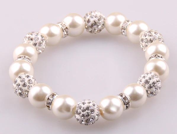 10mm smėlio spalvos perlas su 10mm kristalų nutiesti kamuolys ir tarpiklius karoliukų apyrankė