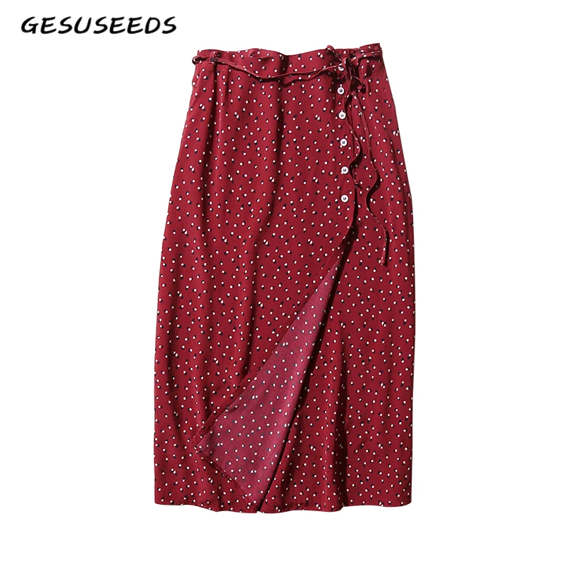 Vasaros Rudens sijonai moterų midi sijonas derliaus aukšto liemens sijonas mygtuką boho bohemijos sijonai polka dot korėjos stiliaus sijonas