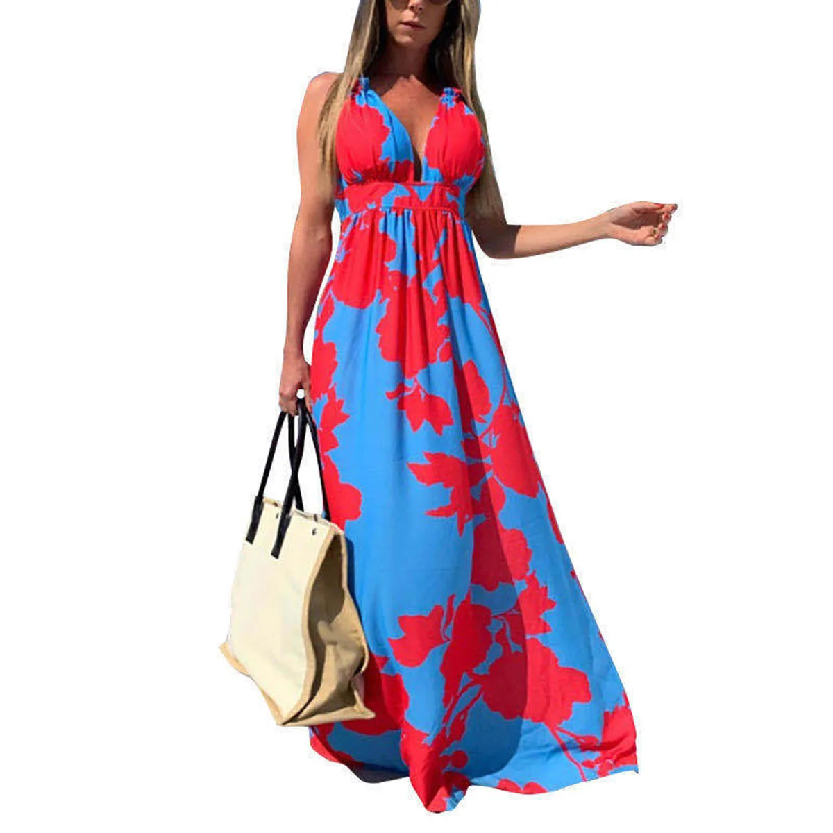 2020 Naujas Mados Moterų Diržas Suknelė Spausdinti Midi Giliai V-Kaklo Aukštos Juosmens, Palaidi Vasaros Namų Mergina Šalies Maxi Suknelės