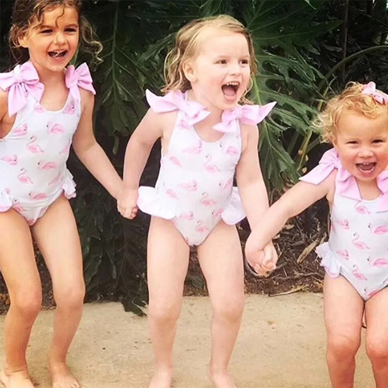 2019 Kūdikių Mergaičių Gražus Plaukimo Dėvėti Kostiumai, Miela Flamingo Ledų Lokys Spausdinti Maudymosi Markės Dizaino Vaikų Mados maudymosi Kostiumėliai