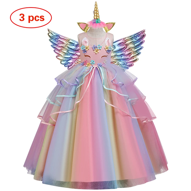 2021 didelis vaikų ilgai Cosplay Šalis suknelė spalvinga akių pyragas purus suknelė vienaragis princesė dress festivalis veiklos suknelė