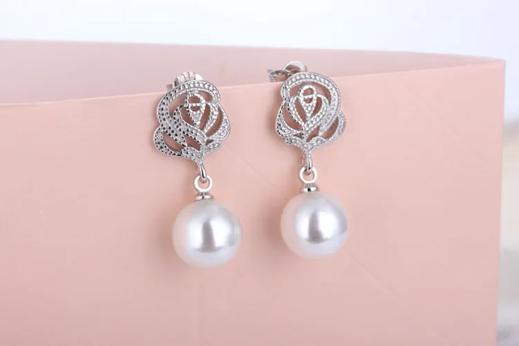 Nekilnojamojo Gėlavandenių Perlų Auskarai Moterims 925 Sterling Silver Pearl Drožyba Rožės, Gėlių Auskarai Fine Jewelry Brincos